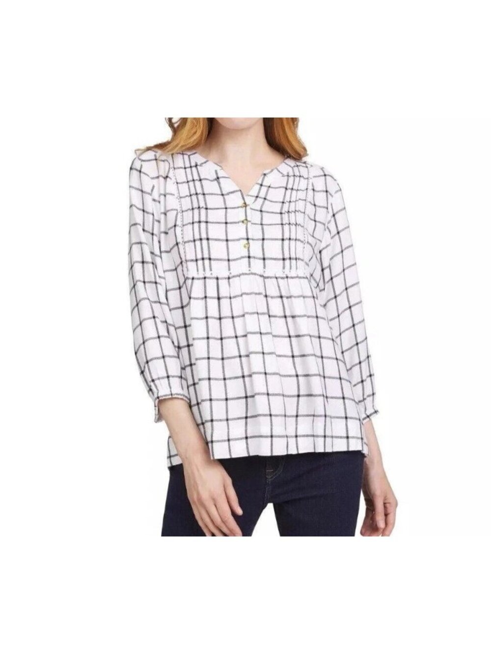 NWOT Wrangler Women's M Plaid Tunic Top 3/4 Sleeve Black White